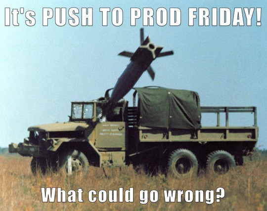 Meme of an old military truck with a air-dropped GBU-10 (large bomb) with the nose of it breaking the driver side window.
