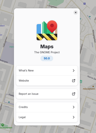 About dialog for GNOME Maps version 50.0