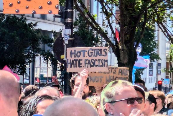 Sign that reads Hot Girls Hate Fascism