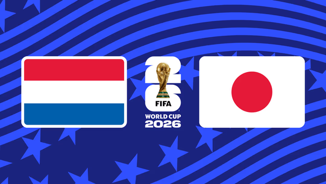 A graphic showing the Netherlands flag, the FIFA World Cup 2026 logo, then the Japanese flag.
