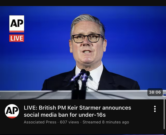 AP
LIVE
LIVE: British PM Keir Starmer announces
social media ban for under-16s
